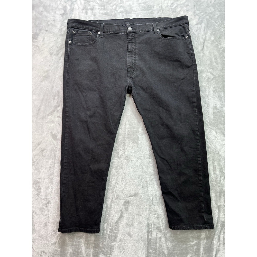 Levis 502 Jean Mens 46x30 Black Straight Leg Faded Whisker Grunge Cowboy Street